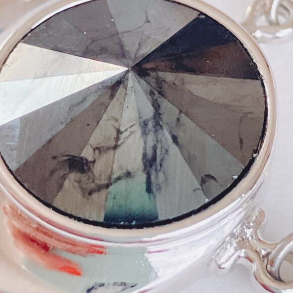 VTG Signed Sarah Coventry Clip Earrings Necklace Set Black Glass Silver Tone 70s - Picture 5 of 13